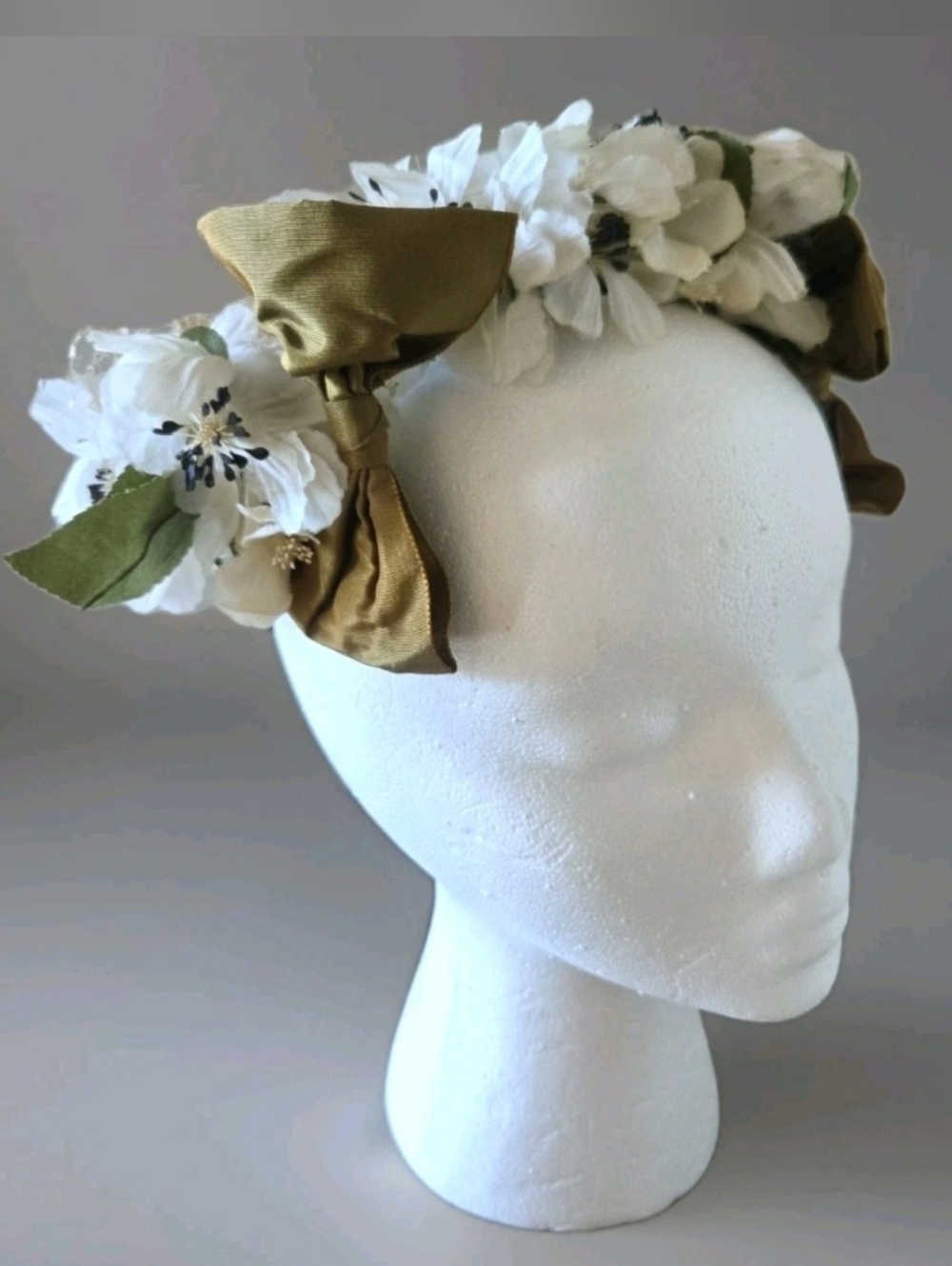 Vtg 1958 Calot Hat, Lecie, Floral, Bow, Party, Bridal, Orig. Box & Receipt
